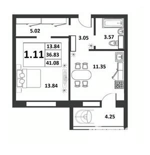 1-к квартира, строящийся дом, 37м2, 7/9 этаж