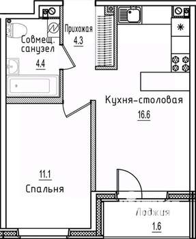 1-к квартира, строящийся дом, 38м2, 3/12 этаж