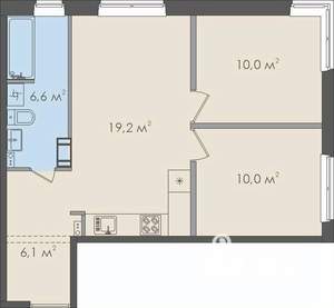 2-к квартира, вторичка, 52м2, 9/10 этаж