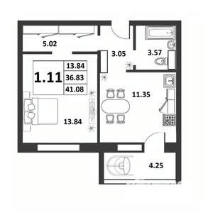 1-к квартира, строящийся дом, 37м2, 4/9 этаж
