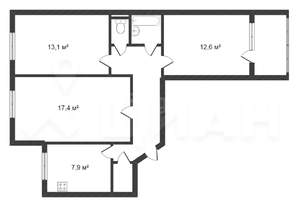 3-к квартира, вторичка, 72м2, 6/9 этаж