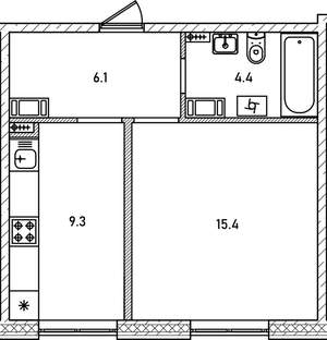1-к квартира, строящийся дом, 35м2, 3/12 этаж