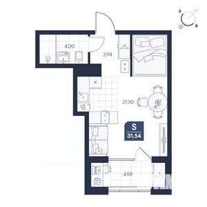 Студия квартира, строящийся дом, 32м2, 5/8 этаж