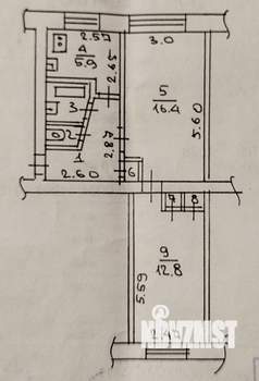 2-к квартира, вторичка, 43м2, 1/5 этаж