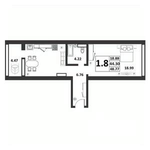1-к квартира, строящийся дом, 44м2, 8/9 этаж