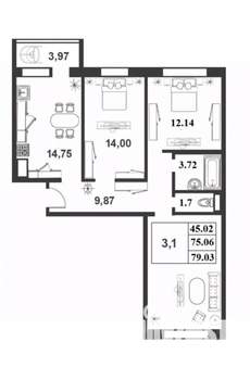 3-к квартира, вторичка, 80м2, 3/9 этаж