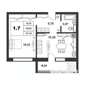 1-к квартира, строящийся дом, 45м2, 5/9 этаж