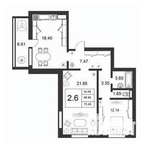 3-к квартира, вторичка, 69м2, 8/9 этаж