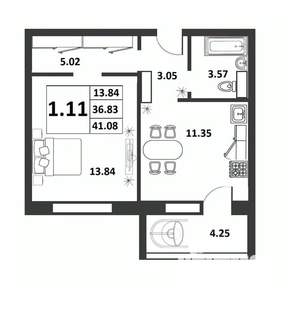 1-к квартира, строящийся дом, 37м2, 3/9 этаж