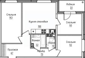 3-к квартира, строящийся дом, 70м2, 2/12 этаж