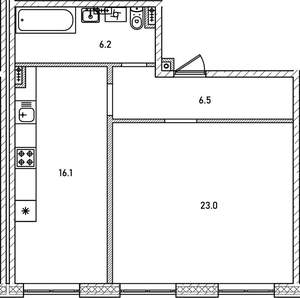 1-к квартира, строящийся дом, 53м2, 2/12 этаж