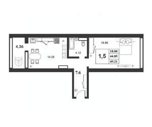 1-к квартира, вторичка, 44м2, 5/9 этаж