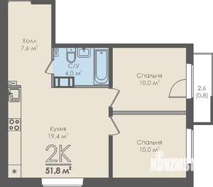 2-к квартира, строящийся дом, 52м2, 12/12 этаж