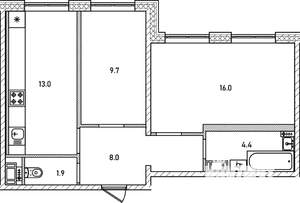 2-к квартира, строящийся дом, 52м2, 4/12 этаж