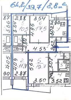 3-к квартира, вторичка, 64м2, 1/9 этаж