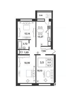 3-к квартира, строящийся дом, 77м2, 2/9 этаж