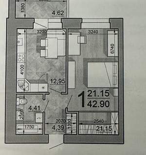 1-к квартира, вторичка, 43м2, 5/8 этаж