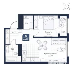 1-к квартира, строящийся дом, 47м2, 6/8 этаж