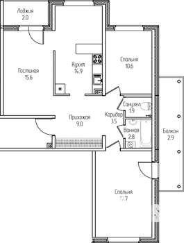 3-к квартира, строящийся дом, 81м2, 1/12 этаж