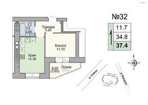 1-к квартира, строящийся дом, 35м2, 6/7 этаж