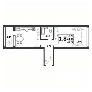 1-к квартира, вторичка, 44м2, 5/9 этаж