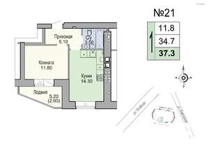 1-к квартира, строящийся дом, 35м2, 5/7 этаж
