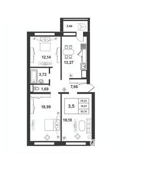 3-к квартира, строящийся дом, 77м2, 5/9 этаж