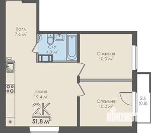 2-к квартира, строящийся дом, 52м2, 7/12 этаж