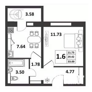 Студия квартира, вторичка, 29м2, 6/9 этаж