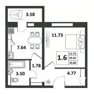 Студия квартира, строящийся дом, 29м2, 5/9 этаж