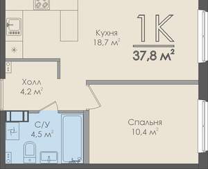 1-к квартира, вторичка, 38м2, 7/9 этаж