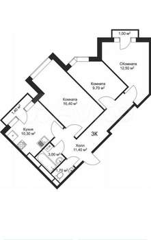 3-к квартира, вторичка, 65м2, 2/4 этаж