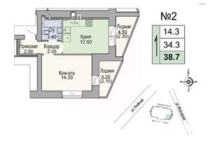 1-к квартира, строящийся дом, 34м2, 2/7 этаж