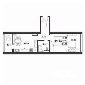 1-к квартира, строящийся дом, 45м2, 1/9 этаж