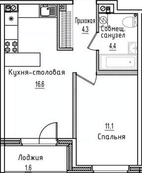 1-к квартира, строящийся дом, 38м2, 3/12 этаж