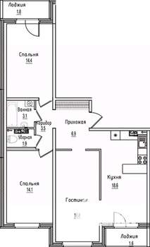 3-к квартира, строящийся дом, 83м2, 2/12 этаж