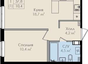 1-к квартира, вторичка, 37м2, 9/9 этаж