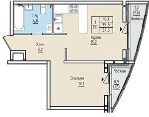 1-к квартира, вторичка, 35м2, 6/17 этаж