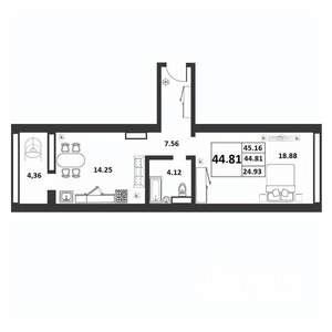 1-к квартира, вторичка, 45м2, 2/9 этаж