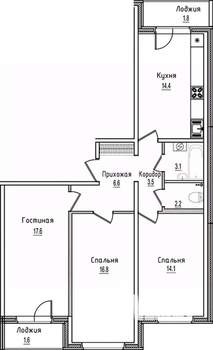 3-к квартира, строящийся дом, 82м2, 1/12 этаж