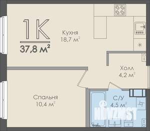 1-к квартира, строящийся дом, 38м2, 8/12 этаж
