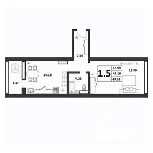 1-к квартира, вторичка, 45м2, 8/9 этаж