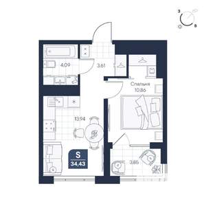 1-к квартира, строящийся дом, 34м2, 2/8 этаж
