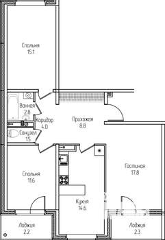 3-к квартира, строящийся дом, 81м2, 4/12 этаж