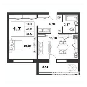 1-к квартира, строящийся дом, 45м2, 8/9 этаж