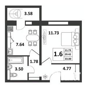 Студия квартира, строящийся дом, 29м2, 9/9 этаж
