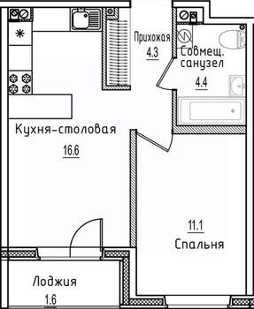 1-к квартира, строящийся дом, 38м2, 4/12 этаж