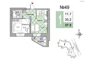 1-к квартира, вторичка, 35м2, 7/7 этаж